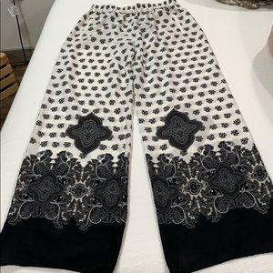 Wide leg satin pants.